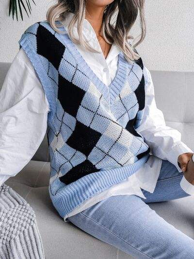 Plaid V-Neck Sweater Vest - Trendsi - Flyclothing LLC