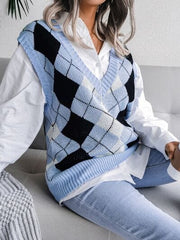 Plaid V-Neck Sweater Vest - Trendsi