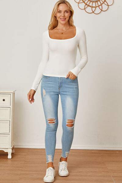 Square Neck Long Sleeve T-Shirt - Trendsi - Flyclothing LLC