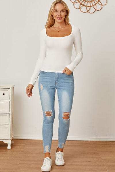 Square Neck Long Sleeve T-Shirt - Trendsi - Flyclothing LLC