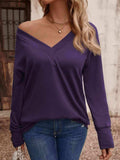 V-Neck Long Sleeve Top - Trendsi - Flyclothing LLC