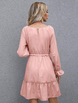 Frill V-Neck Flounce Sleeve Ruffle Hem Dress - Trendsi - Flyclothing LLC