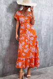 Floral Buttoned Drawstring Waist Tiered Dress - Trendsi