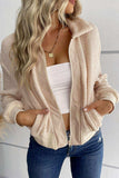 Zip-Up Sherpa Collared Neck Jacket with Pockets - Trendsi - Flyclothing LLC