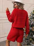 Teddy Sweatshirt and Sequin Shorts Set - Trendsi - Flyclothing LLC