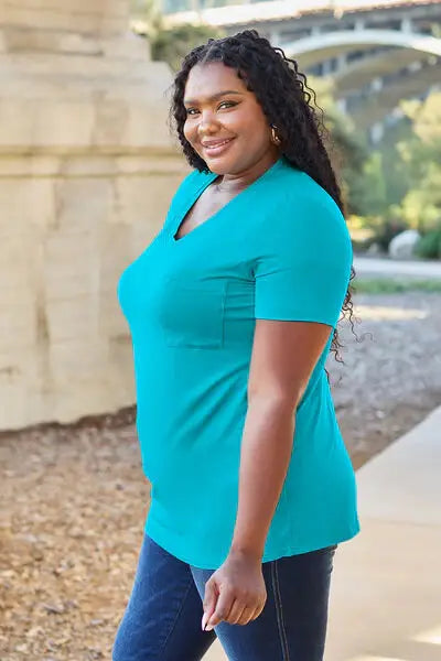 Basic Bae Full Size V-Neck Short Sleeve T-Shirt - Trendsi - Flyclothing LLC