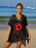 Openwork Flower V-Neck Short Sleeve Cover Up - Trendsi - Flyclothing LLC