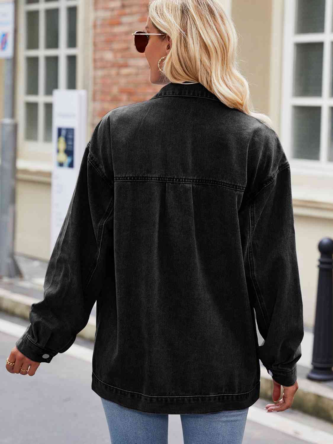Button Up Denim Jacket with Pockets - Trendsi - Flyclothing LLC