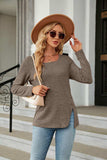 Square Neck Long Sleeve Slit T-Shirt - Trendsi - Flyclothing LLC