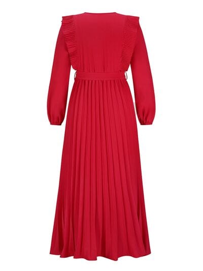 Pleated Surplice Tie Waist Maxi Dress - Trendsi