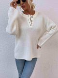 Quarter-Button Slit Sweater - Trendsi - Flyclothing LLC