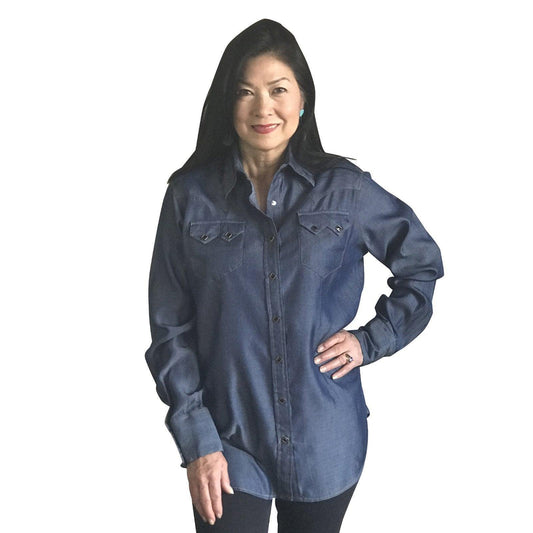 Rockmount Ranch Wear Womens Classic Stonewash Tencel Denim Sawtooth Western Shirt - Rockmount Clothing