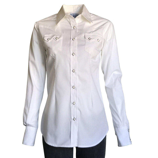 Women's Solid White Cotton Blend Western Shirt - Rockmount Clothing - Flyclothing LLC