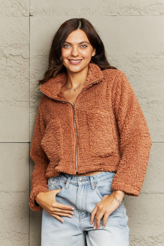 Zip-Up Collared Teddy Jacket - Flyclothing LLC