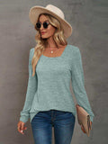 Heathered Square Neck Long Sleeve T-Shirt - Trendsi - Flyclothing LLC