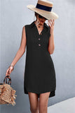 Buttoned Johnny Collar Sleeveless Dress - Trendsi - Flyclothing LLC