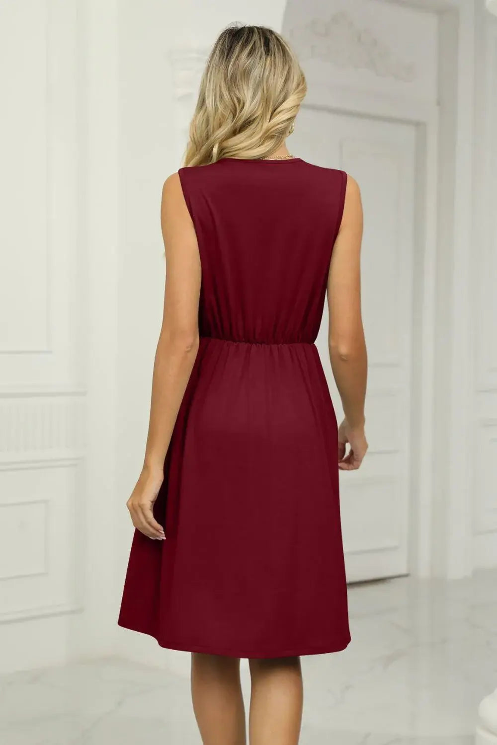 Contrast V-Neck Sleeveless Dress - Trendsi - Flyclothing LLC