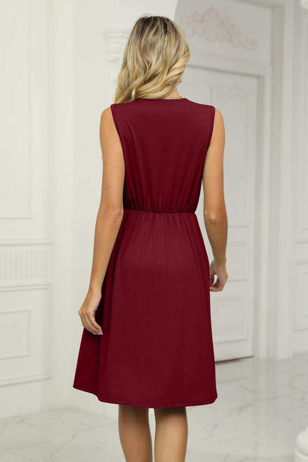 Contrast V-Neck Sleeveless Dress - Trendsi - Flyclothing LLC