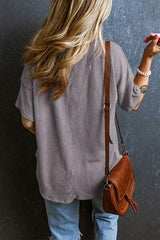 Textured V-Neck Dropped Shoulder T-Shirt - Trendsi - Flyclothing LLC