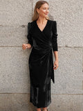 Surplice Puff Sleeve Midi Dress - Trendsi