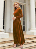 Tie Front Round Neck Long Sleeve Maxi Dress - Trendsi - Flyclothing LLC