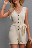Button Front Belted Sleeveless Romper - Trendsi - Flyclothing LLC