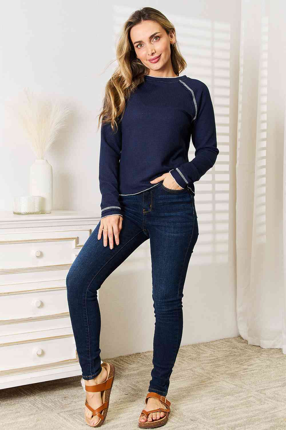Basic Bae Long Raglan Sleeve Round Neck Top - Trendsi - Flyclothing LLC
