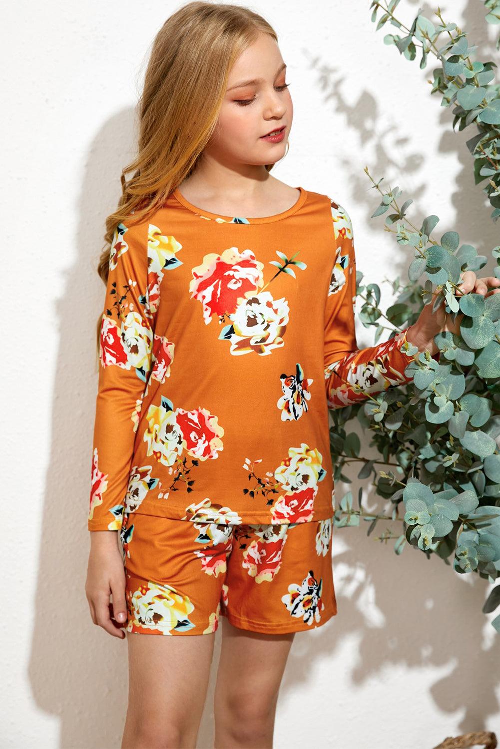 Girls Floral Long Sleeve Top and Shorts Set - Flyclothing LLC