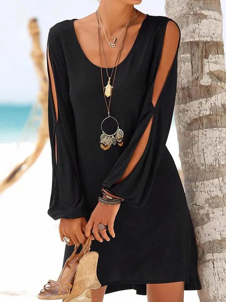Cutout Long Sleeve Round Neck Dress - Trendsi