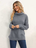 Slit Turtleneck Dropped Shoulder Sweater - Trendsi - Flyclothing LLC
