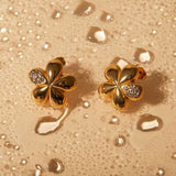 Inlaid Zircon Stainless Steel Flower Earrings - Trendsi