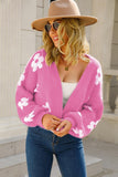 Floral Open Front Fuzzy Cardigan - Trendsi
