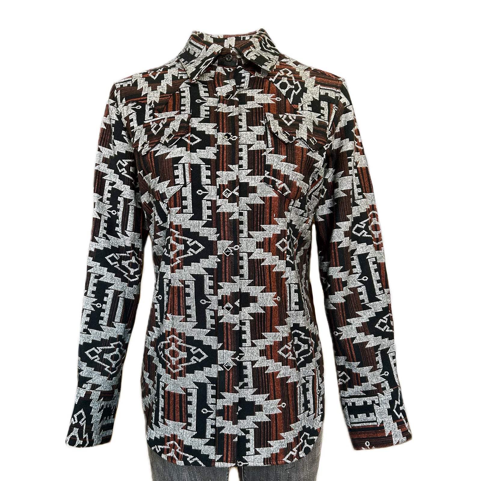 Rockmount Clothing Women's Premium Flannel Chenille Jacquard Western Shirt in Black & Brown - Rockmount Clothing - Flyclothing LLC