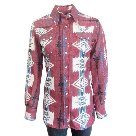 Women's Premium Flannel Jacquard Western Shirt in Red & White - Rockmount Clothing - Flyclothing LLC