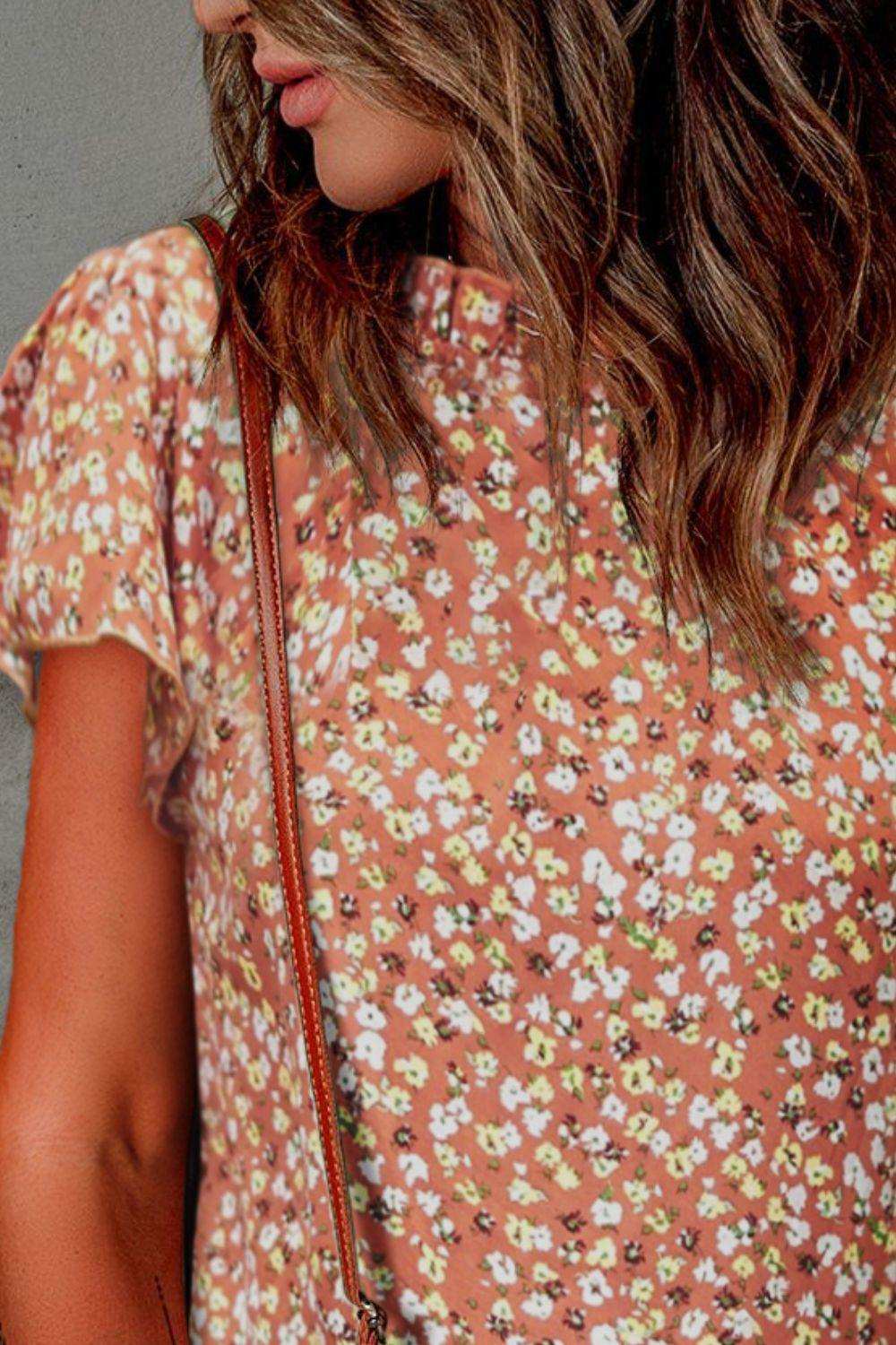 Floral Flutter Sleeve Frill Trim Blouse - Trendsi - Flyclothing LLC