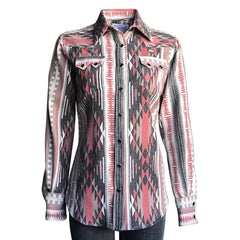 Women's Premium Flannel Jacquard Western Shirt in Pink & Grey - Flyclothing LLC