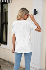 Eyelet Flounce Sleeve Scalloped V-Neck Top - Trendsi - Flyclothing LLC