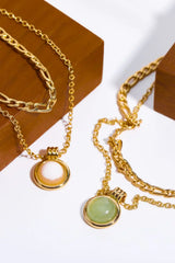 Copper 14K Gold Pleated Round Shape Aventurine Pendant Necklace - Trendsi - Flyclothing LLC