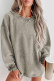 Round Neck Dropped Shoulder Sweatshirt - Trendsi