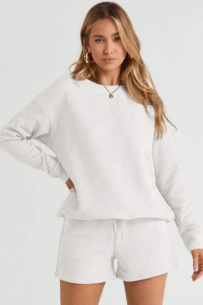 Round Neck Dropped Shoulder Top and Shorts Set - Trendsi - Flyclothing LLC