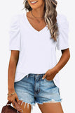 V-Neck Puff Sleeve Tee - Flyclothing LLC
