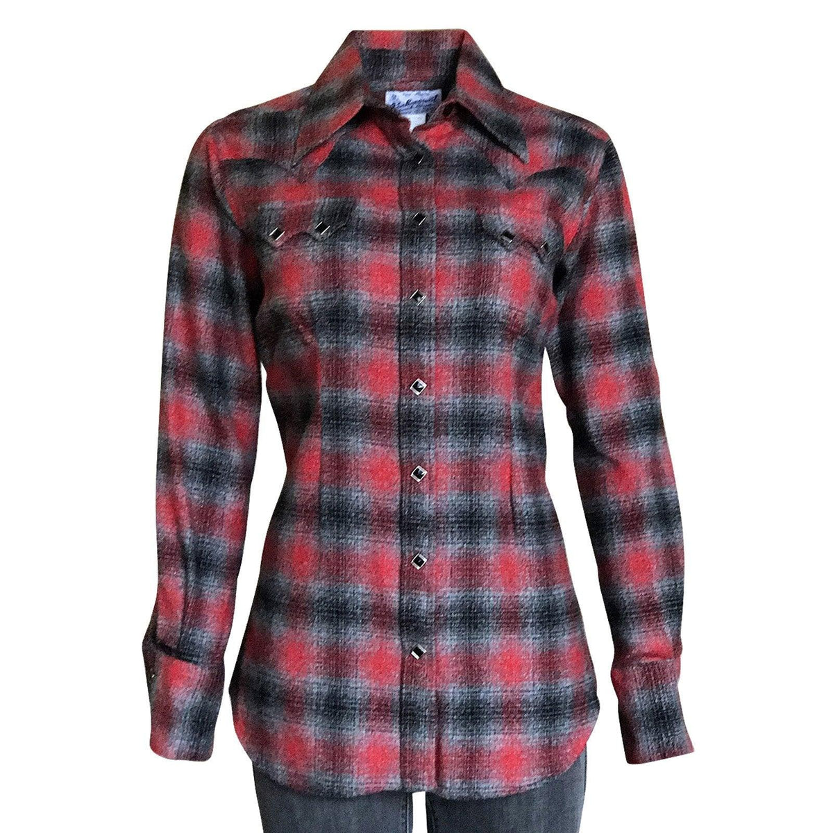 Women's Plush Red & Grey Plaid Flannel Western Shirt - Flyclothing LLC
