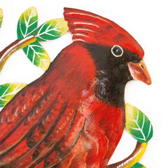 Cardinal on Branch, Painted Haitian Steel Drum Wall Art - Haitian Artisans