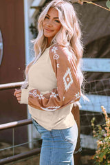 Geometric Round Neck Long Sleeve T-Shirt - Trendsi - Flyclothing LLC