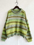 Striped Round Neck Long Sleeve Sweater - Trendsi - Flyclothing LLC