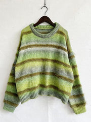 Striped Round Neck Long Sleeve Sweater - Flyclothing LLC