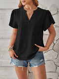 Swiss Dot Notched Petal Sleeve T-Shirt - Trendsi - Flyclothing LLC