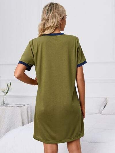 Contrast Trim Round Neck Mini Dress - Trendsi - Flyclothing LLC