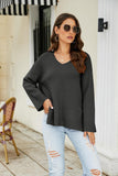 Drop Shoulder V-Neck Knit Pullover - Trendsi