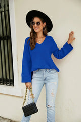Drop Shoulder V-Neck Knit Pullover - Trendsi - Flyclothing LLC